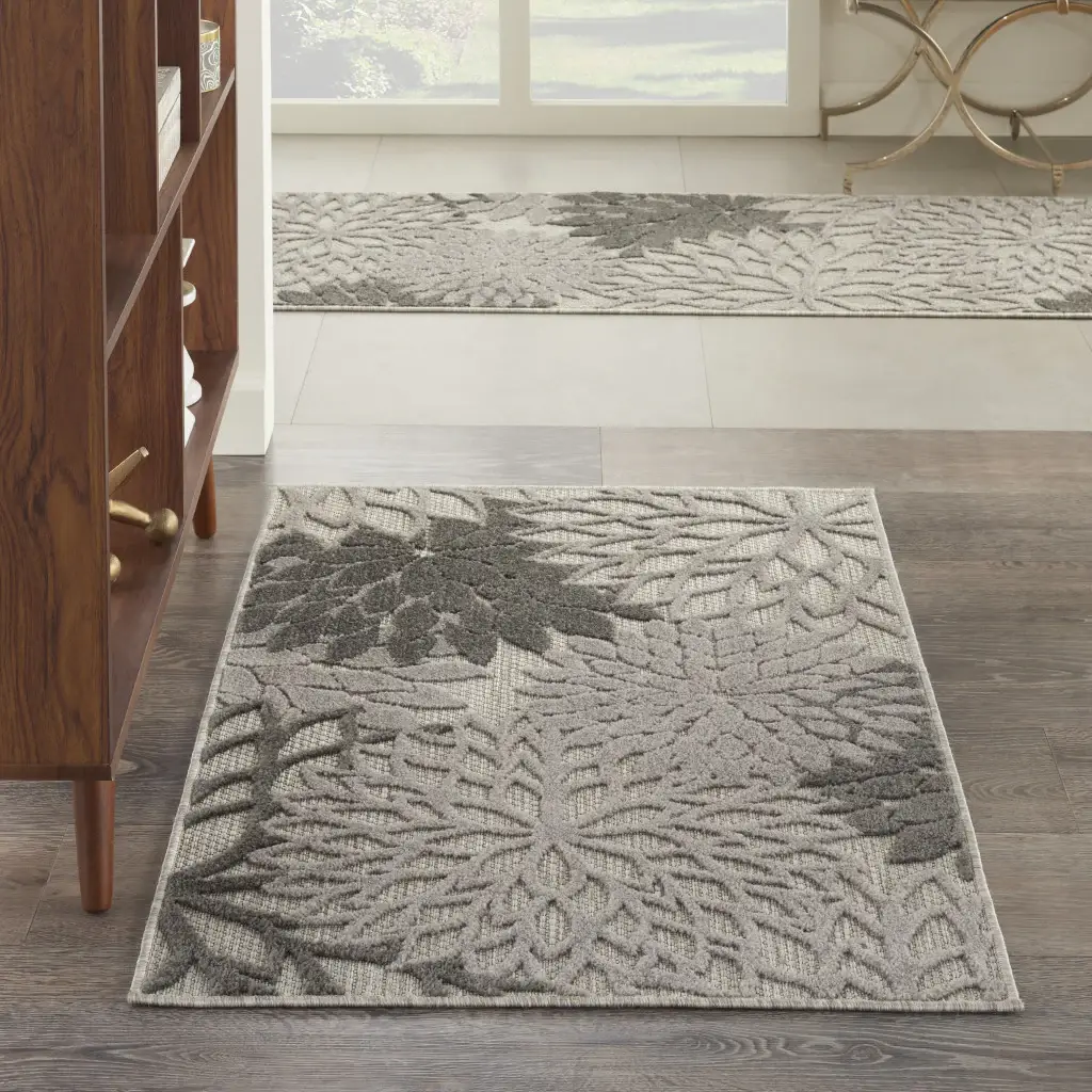 3' X 4' Gray Floral Indoor Outdoor Area Rug - Image 3