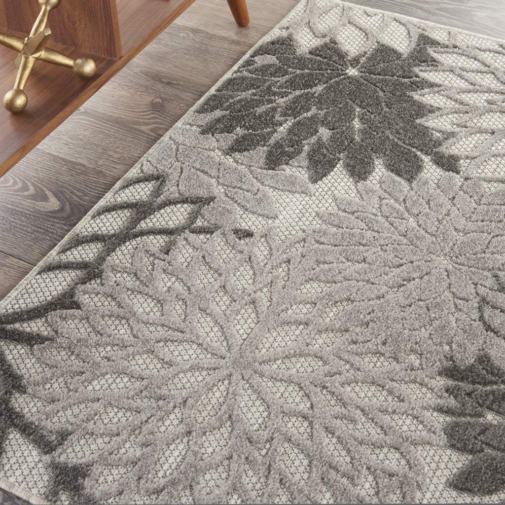 3' X 4' Gray Floral Indoor Outdoor Area Rug - Image 4