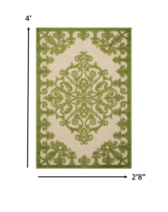 3' X 4' Green Damask Indoor Outdoor Area Rug - Image 2