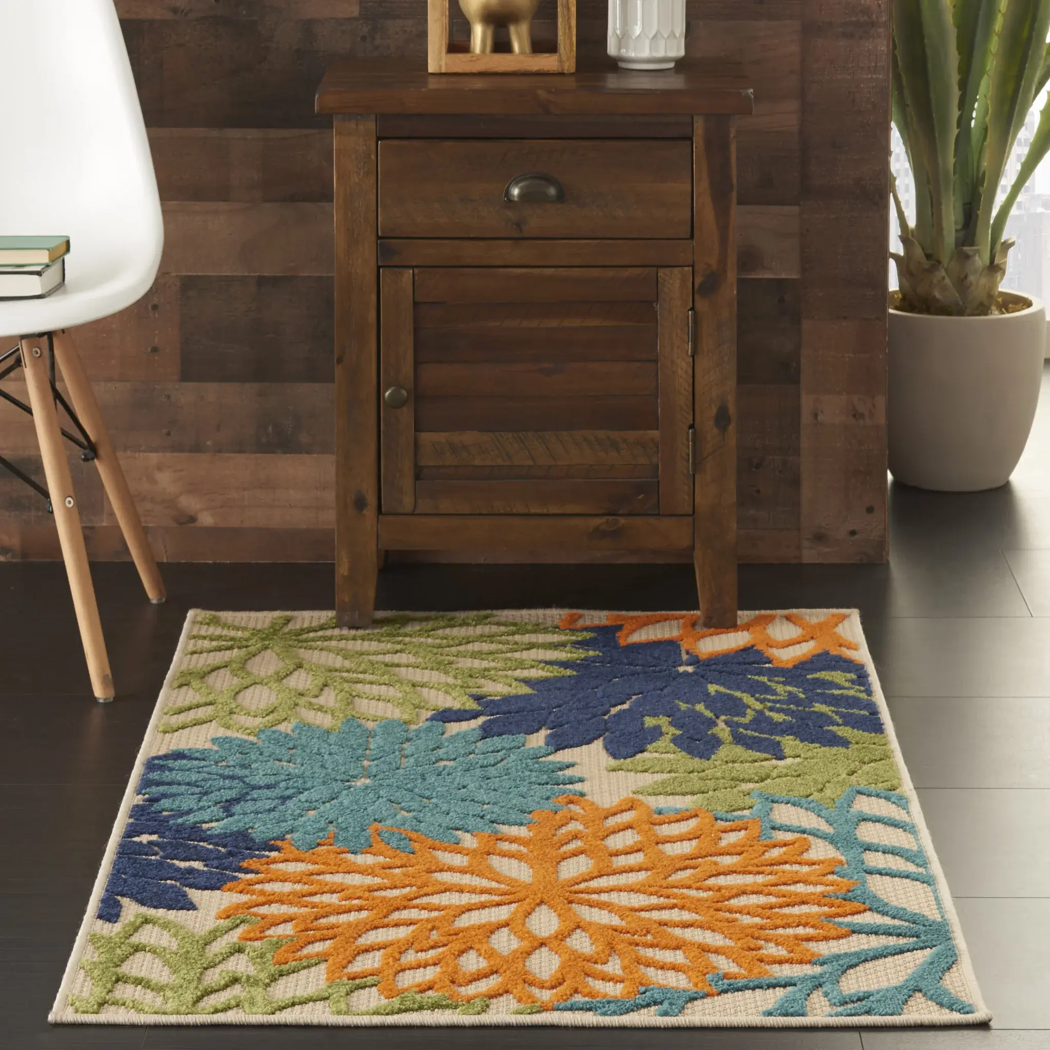 3' X 4' Ivory And Blue Floral Indoor Outdoor Area Rug - Image 6