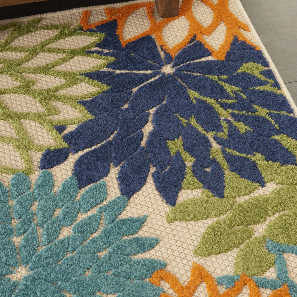 3' X 4' Ivory And Blue Floral Indoor Outdoor Area Rug - Image 7