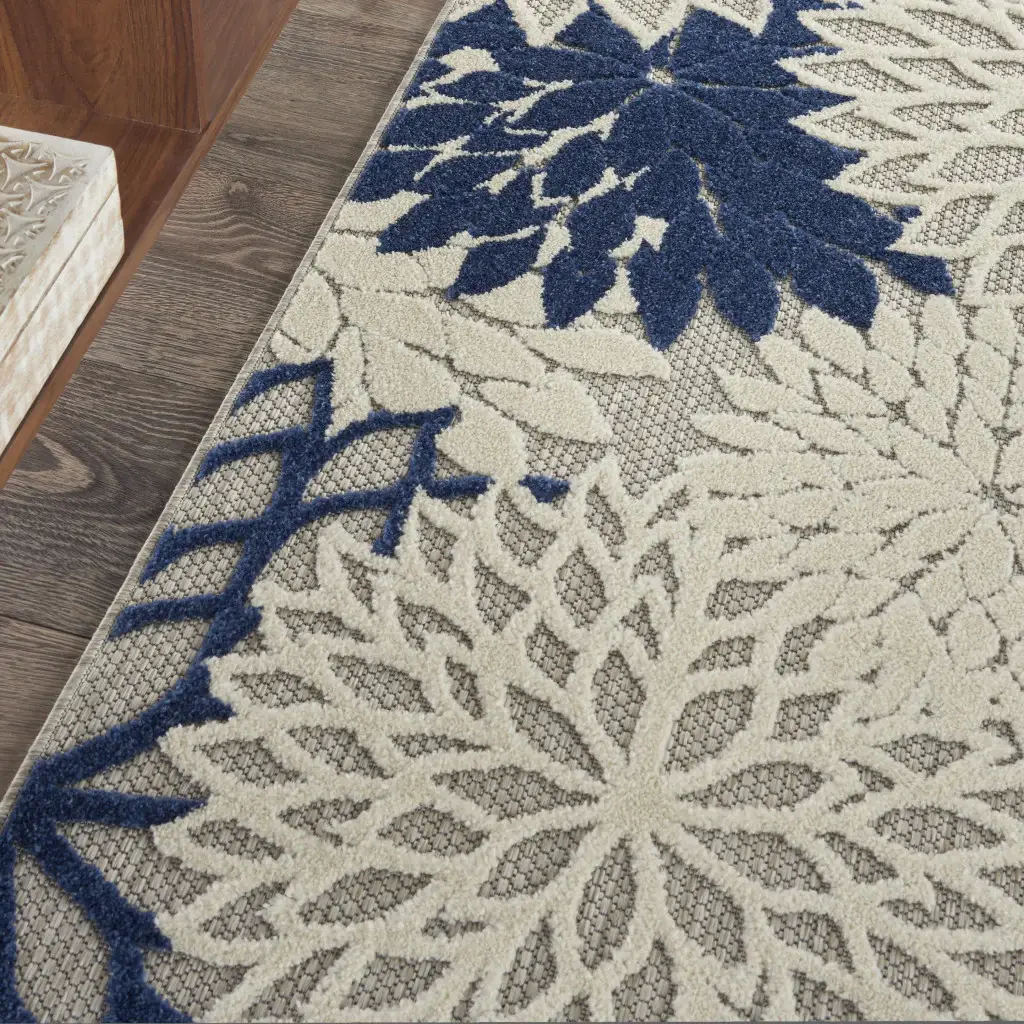 3' X 4' Ivory And Blue Floral Indoor Outdoor Area Rug - Image 3