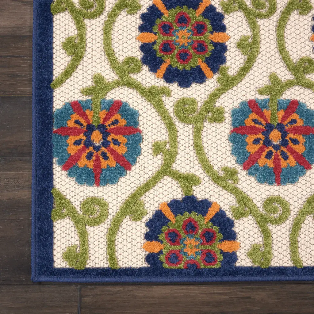 3' X 4' Ivory And Blue Floral Indoor Outdoor Area Rug - Image 2