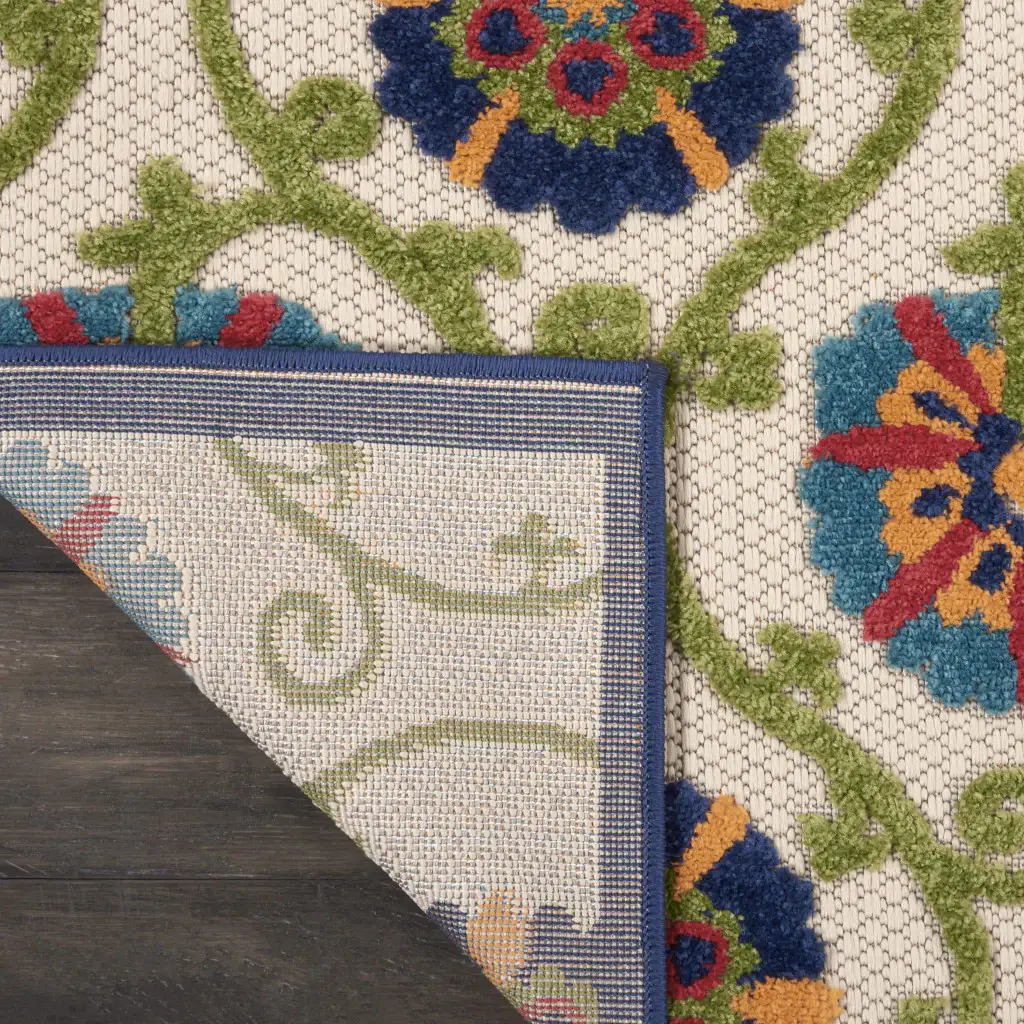 3' X 4' Ivory And Blue Floral Indoor Outdoor Area Rug - Image 4