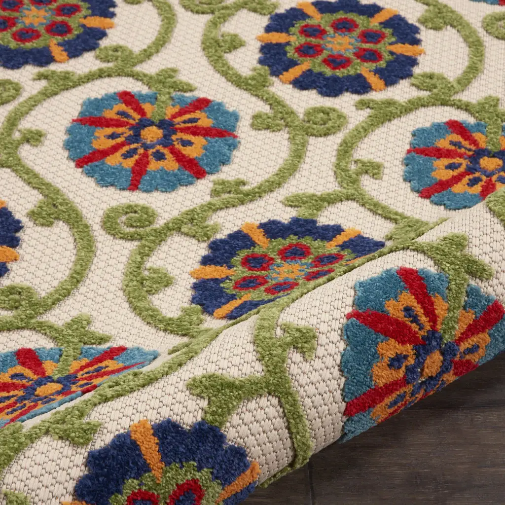 3' X 4' Ivory And Blue Floral Indoor Outdoor Area Rug - Image 5