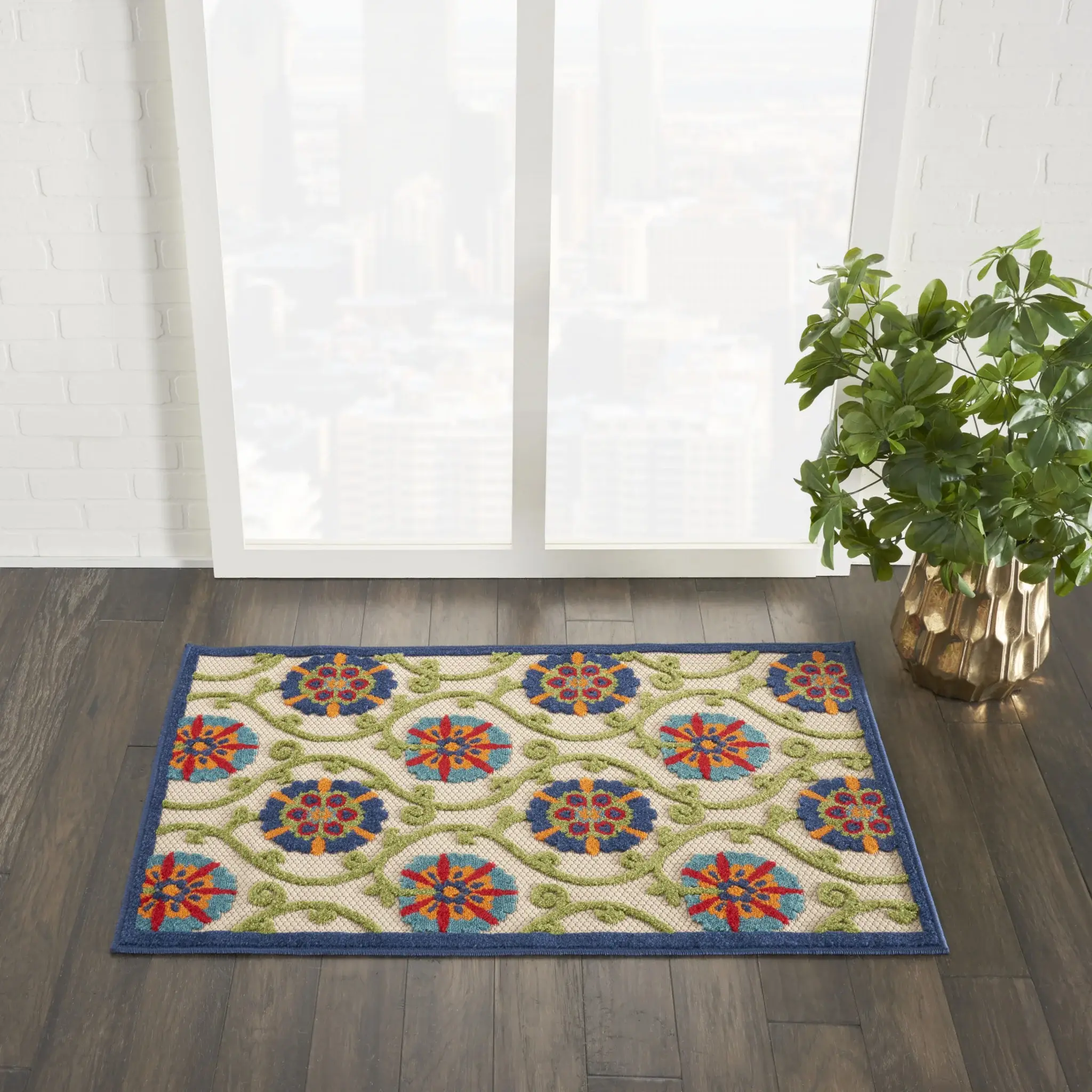 3' X 4' Ivory And Blue Floral Indoor Outdoor Area Rug - Image 6