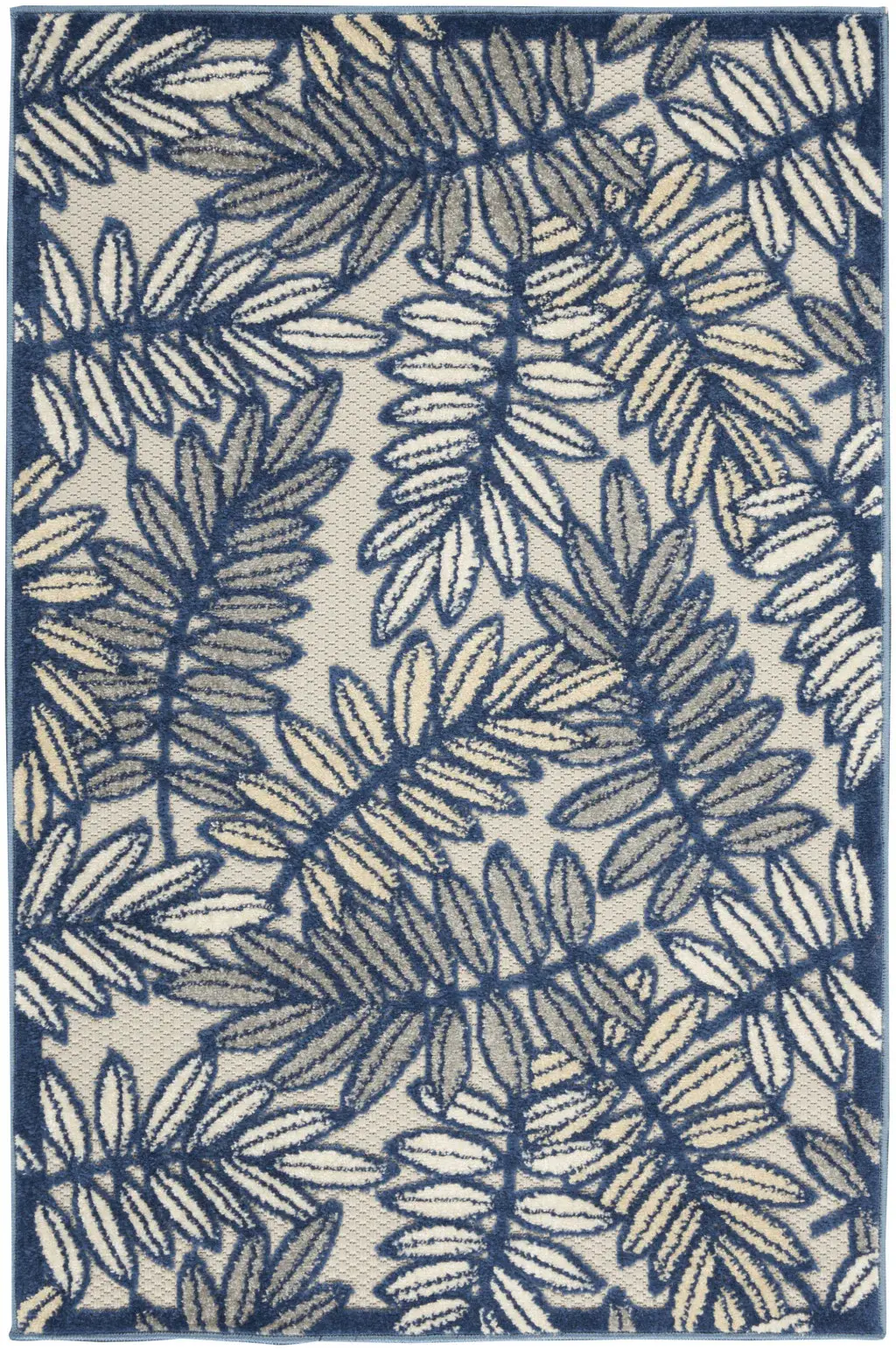 3' X 4' Ivory And Navy Floral Non Skid Indoor Outdoor Area Rug - Image 2