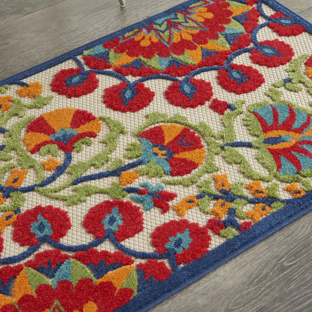 3' X 4' Red And Ivory Floral Indoor Outdoor Area Rug - Image 3
