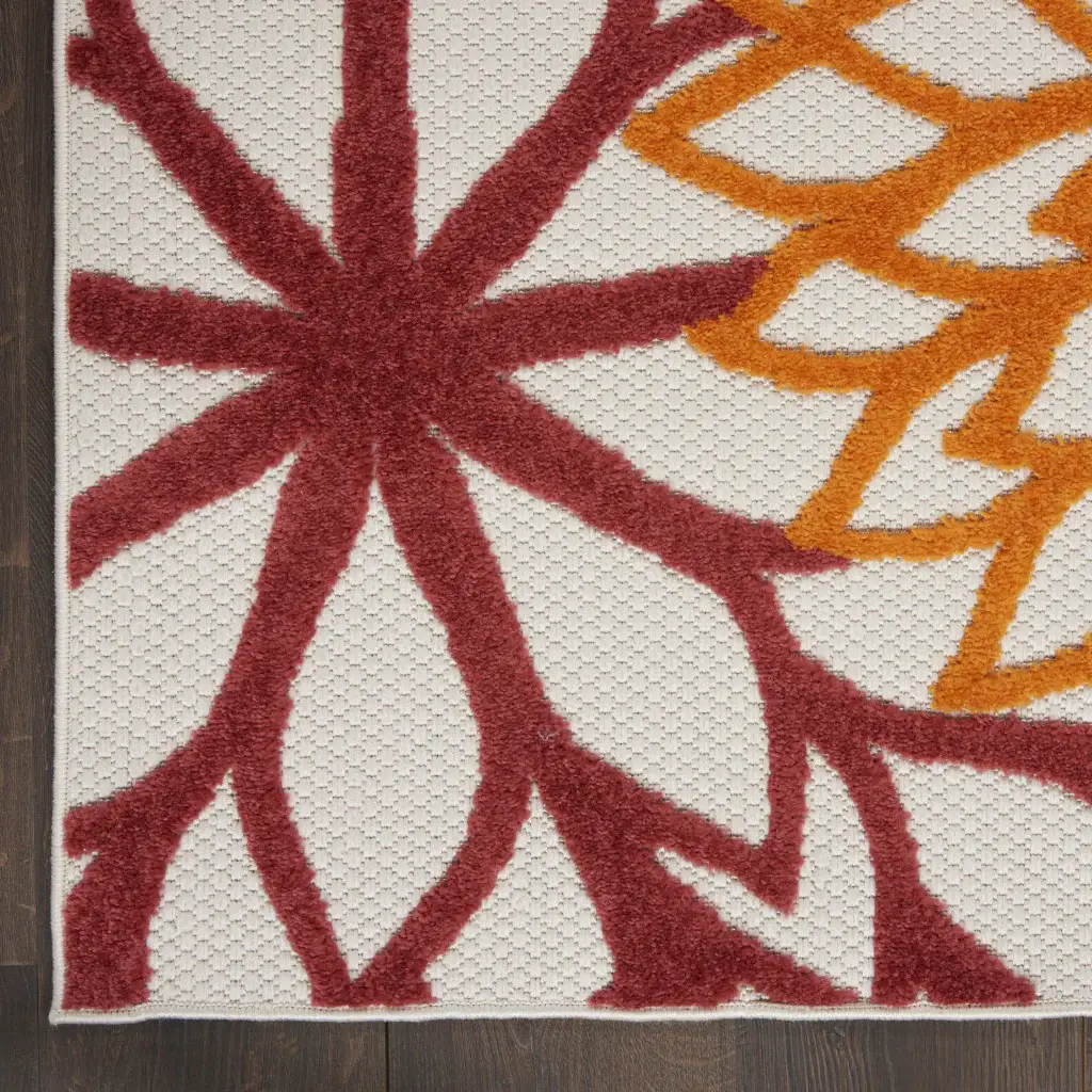 3' X 4' Red Floral Non Skid Indoor Outdoor Area Rug - Image 4