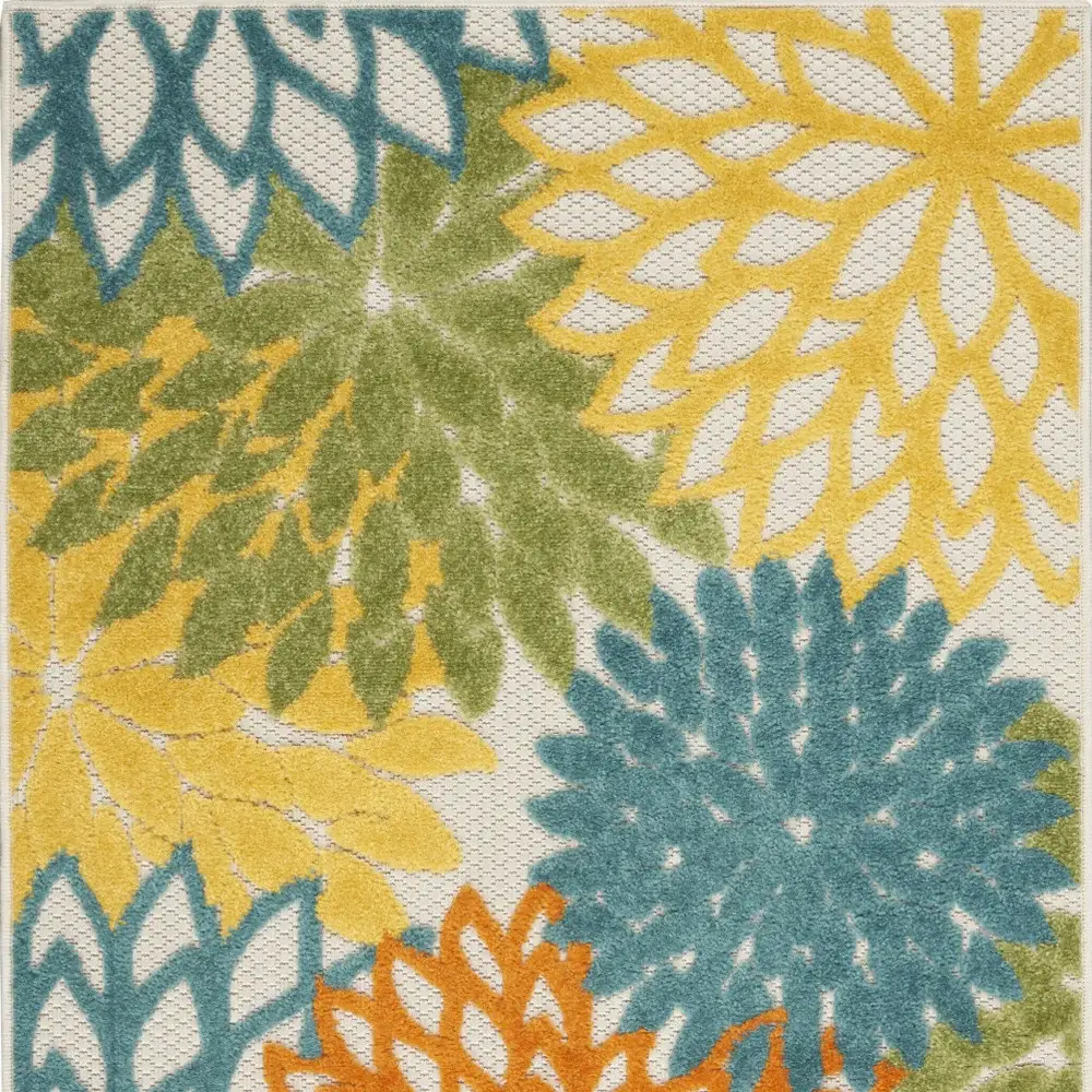 3' X 4' Turquoise Floral Non Skid Indoor Outdoor Area Rug - Image 3