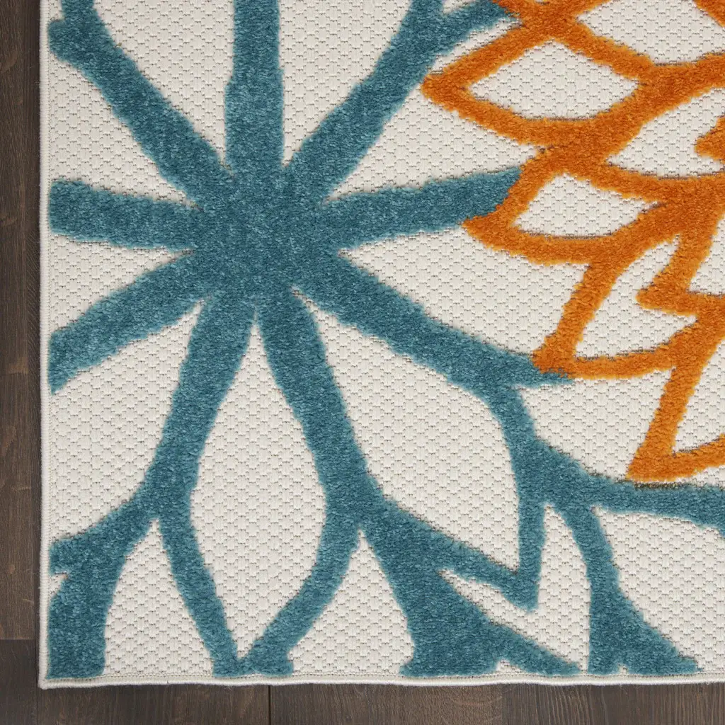 3' X 4' Turquoise Floral Non Skid Indoor Outdoor Area Rug - Image 4