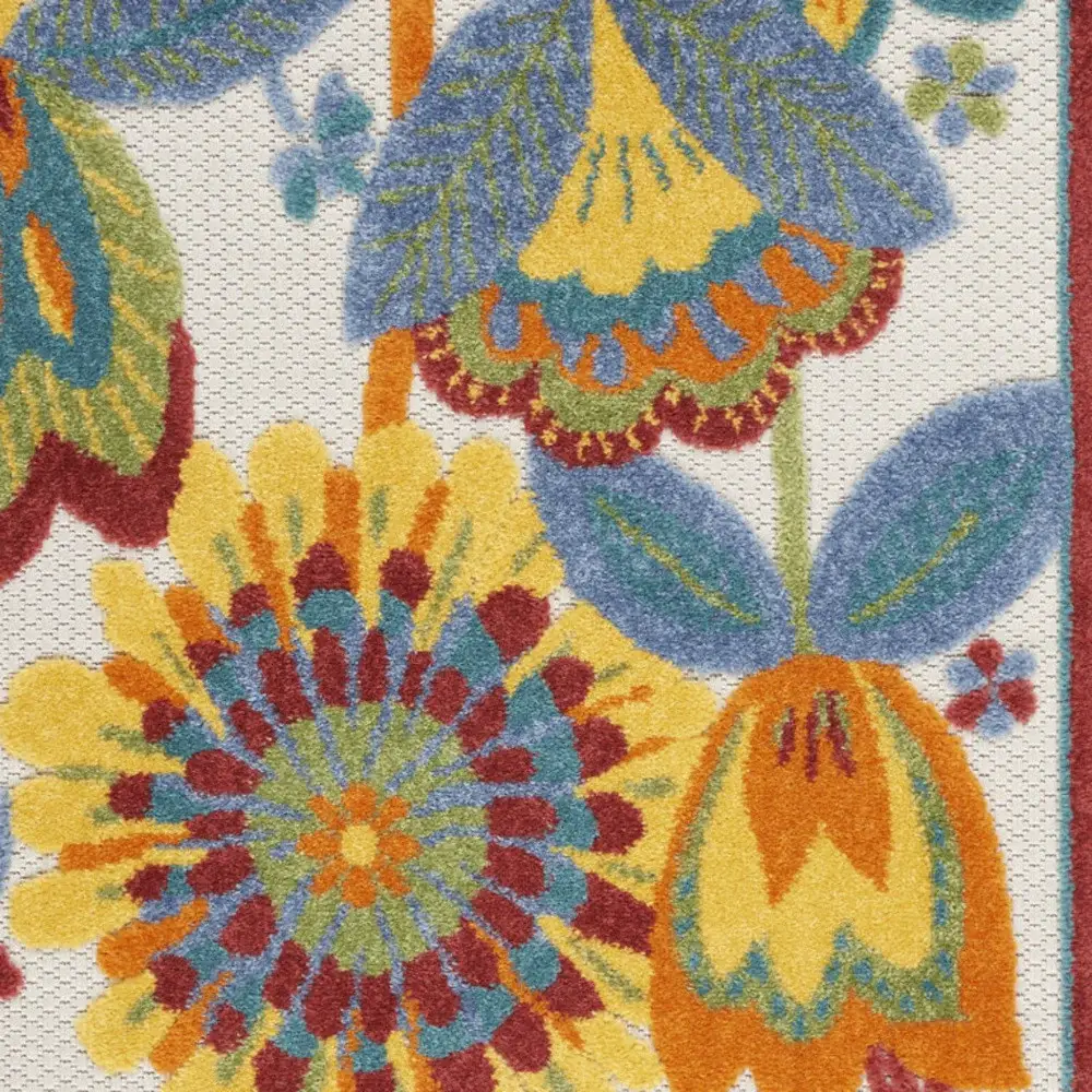 3' X 4' Yellow And Teal Floral Non Skid Indoor Outdoor Area Rug - Image 2