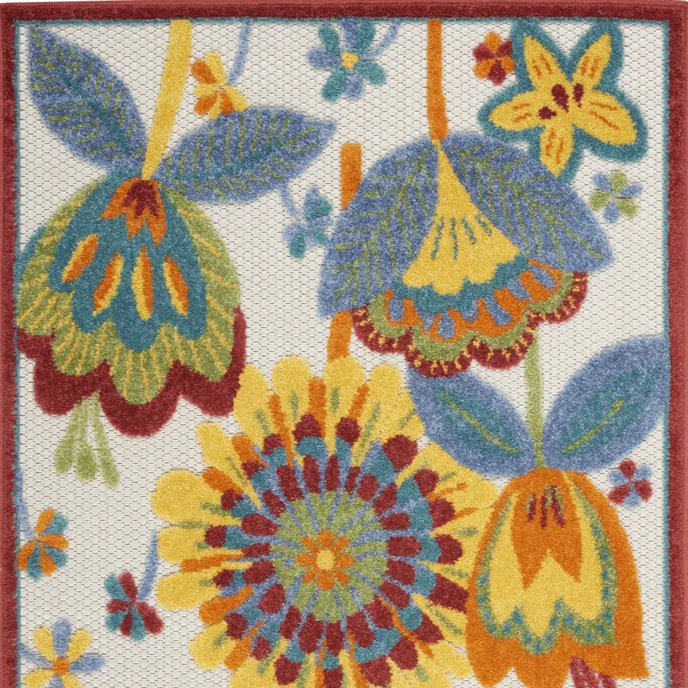 3' X 4' Yellow And Teal Floral Non Skid Indoor Outdoor Area Rug - Image 3
