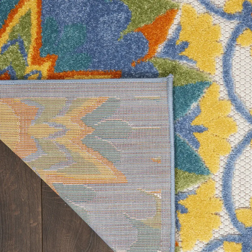 3' X 4' Yellow And Teal Toile Non Skid Indoor Outdoor Area Rug - Image 6