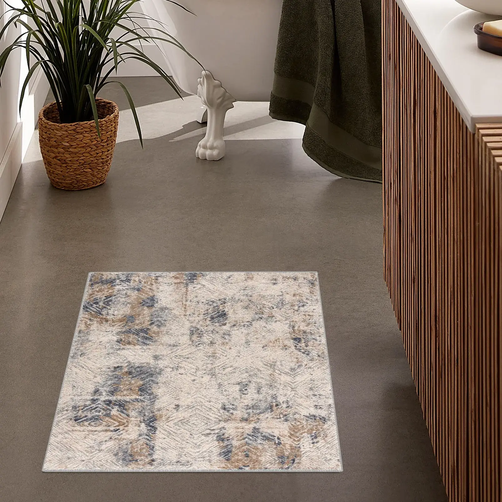 3' X 5' Beige Abstract Printed Area Rug - Image 3