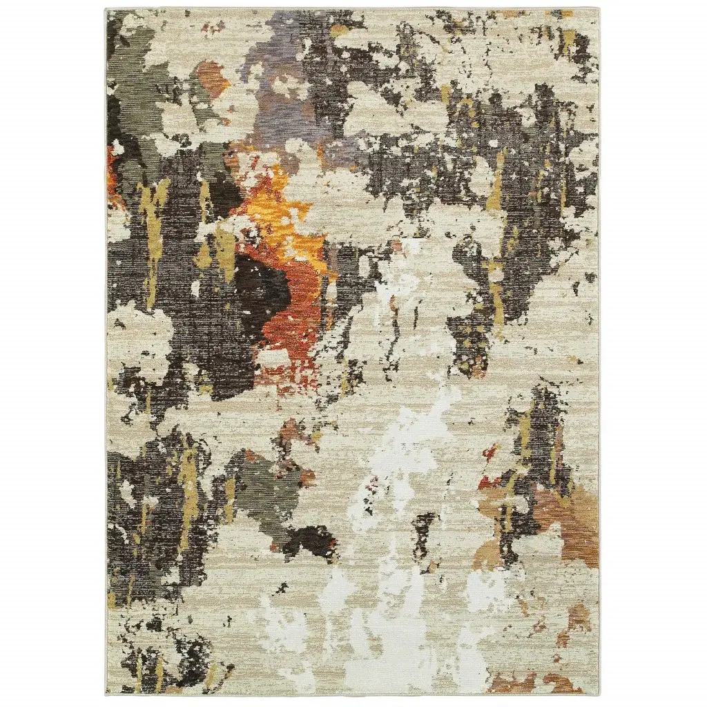 3' X 5' Beige and Black Power Loom Area Rug