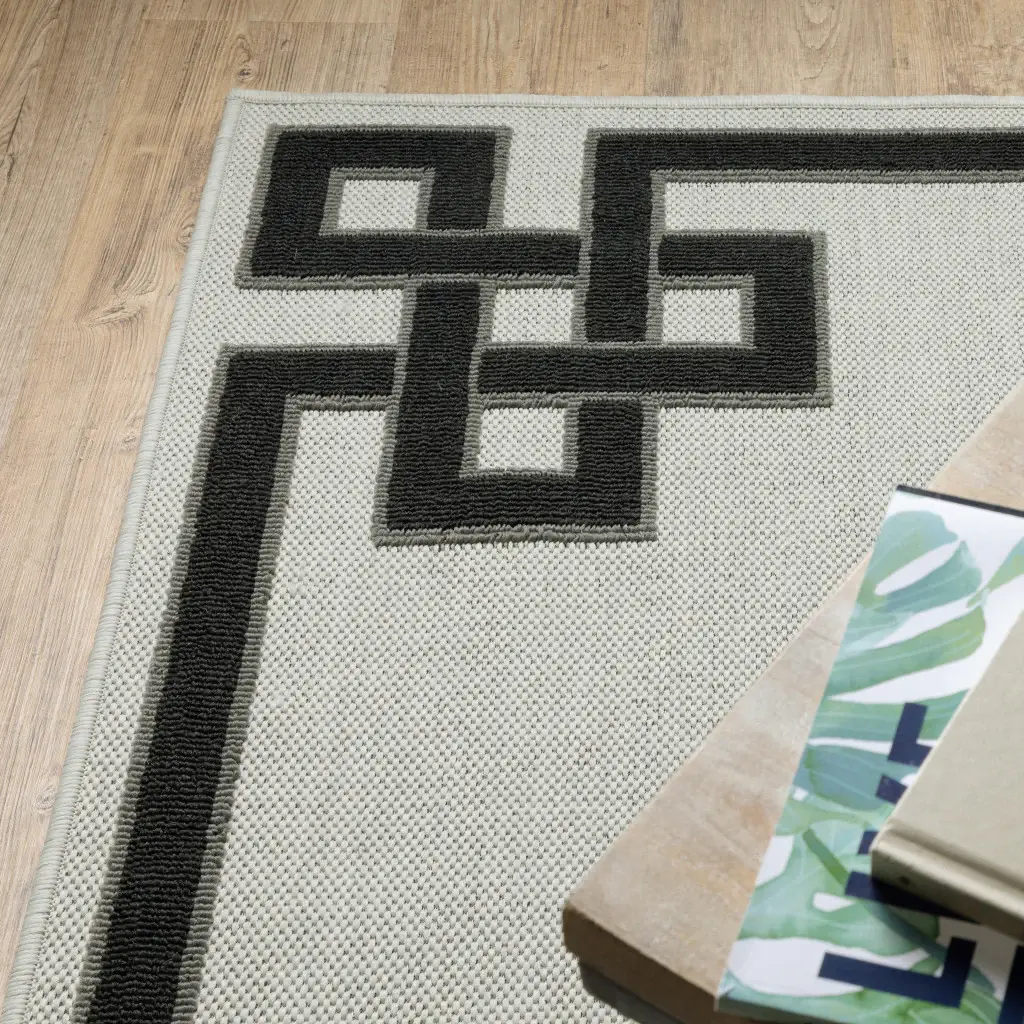 3' X 5' Beige and Black Stain Resistant Indoor Outdoor Area Rug - Image 7