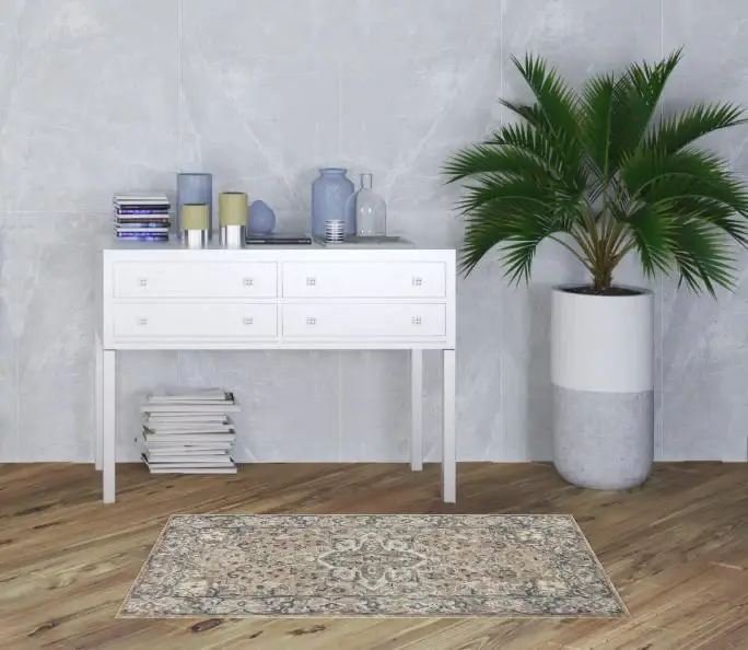 3' X 5' Beige And Grey Oriental Power Loom Non Skid Area Rug - Image 2