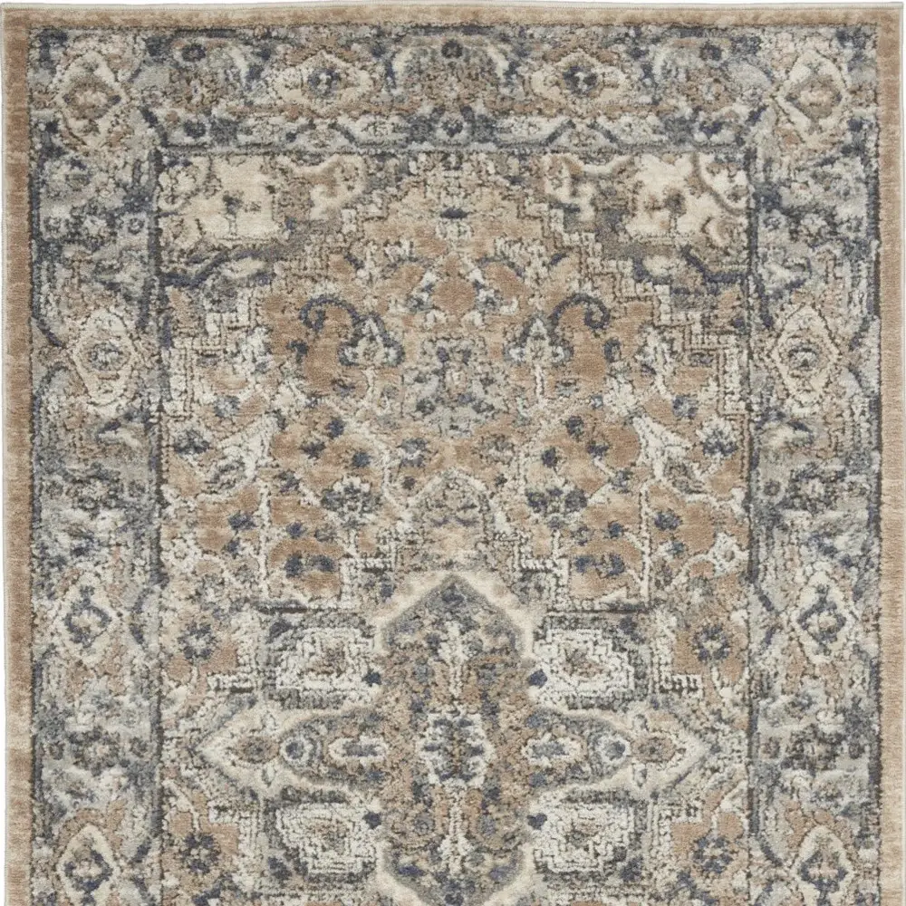 3' X 5' Beige And Grey Oriental Power Loom Non Skid Area Rug - Image 3