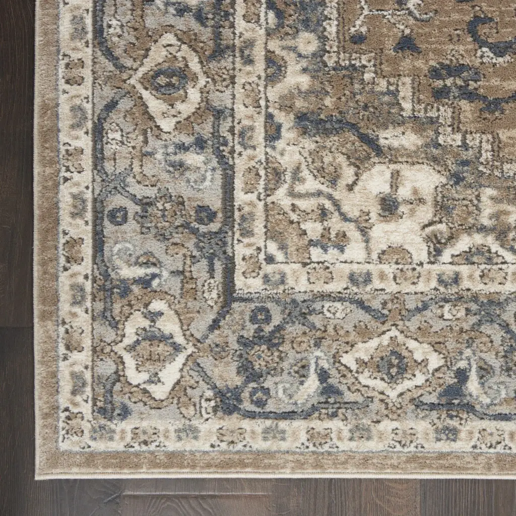 3' X 5' Beige And Grey Oriental Power Loom Non Skid Area Rug - Image 5