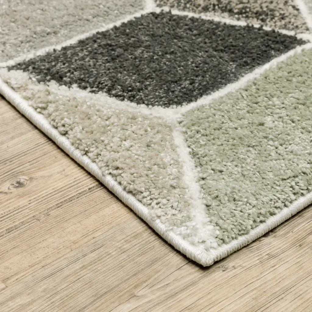 3' X 5' Beige Brown Grey Tan Sage And Pale Blue Geometric Power Loom Stain Resistant Area Rug - Image 4