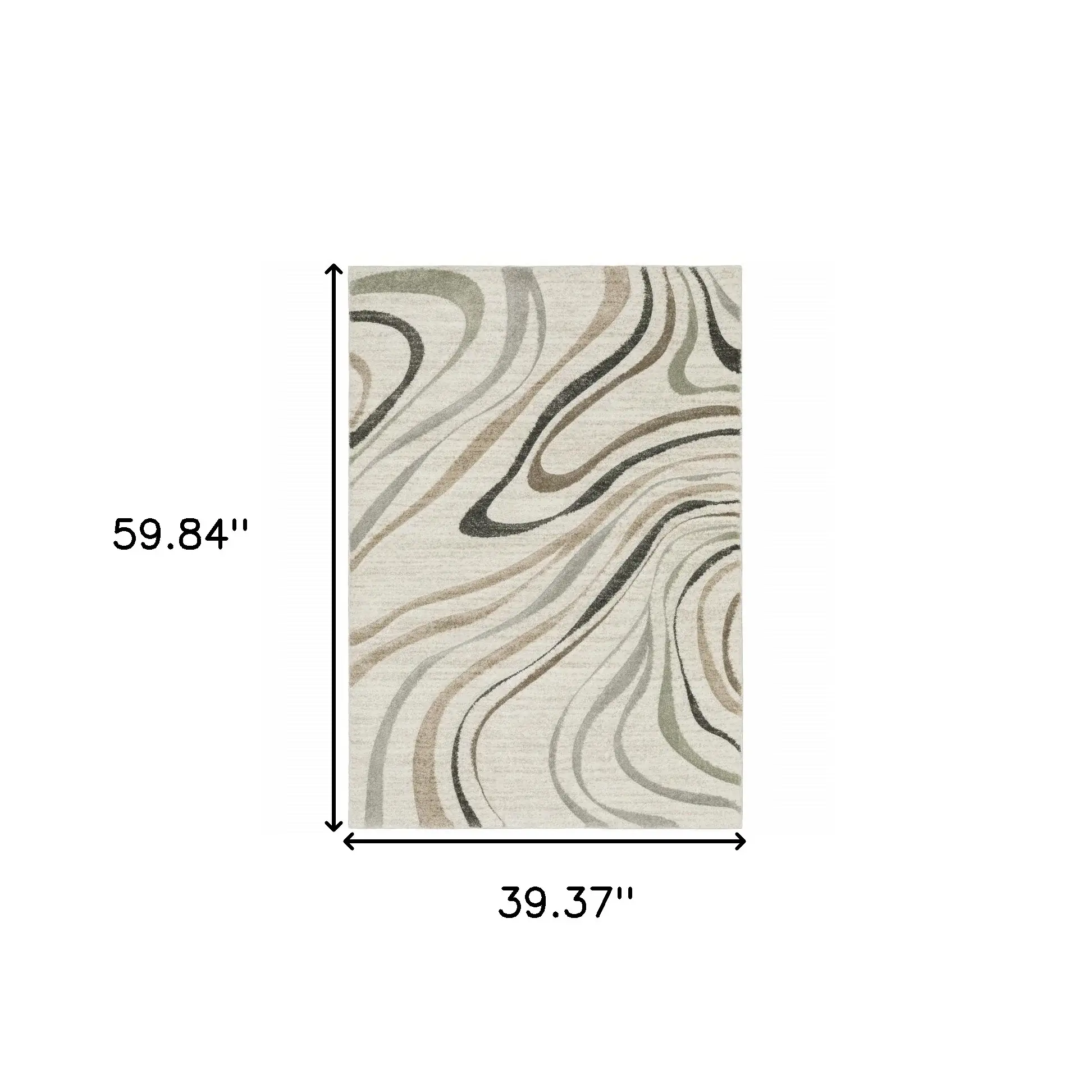 3' X 5' Beige Grey Brown Sage Pale Blue Tan And Charcoal Abstract Power Loom Stain Resistant Area Rug - Image 3