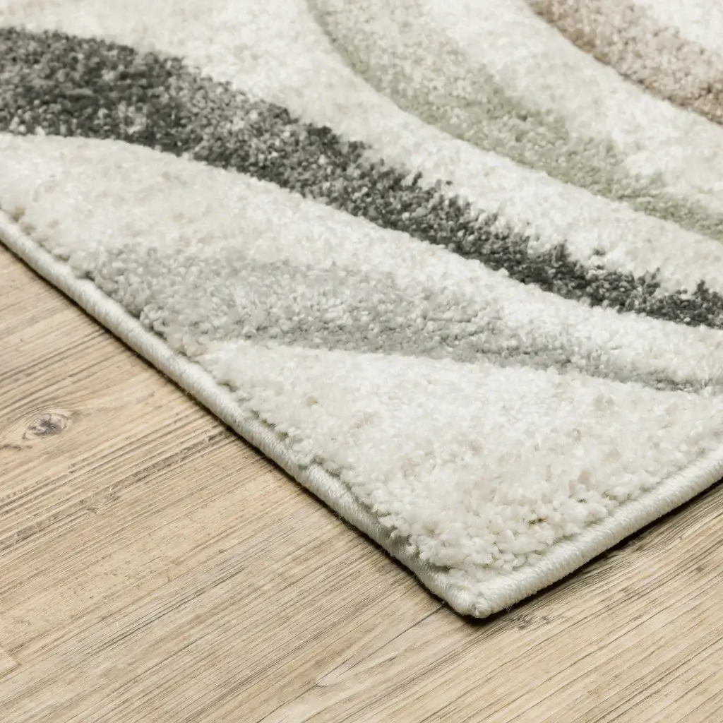 3' X 5' Beige Grey Brown Sage Pale Blue Tan And Charcoal Abstract Power Loom Stain Resistant Area Rug - Image 4