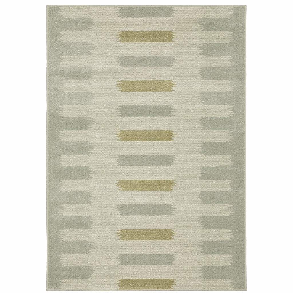 3' X 5' Beige Grey Gold And Green Geometric Power Loom Stain Resistant Area Rug - Image 2