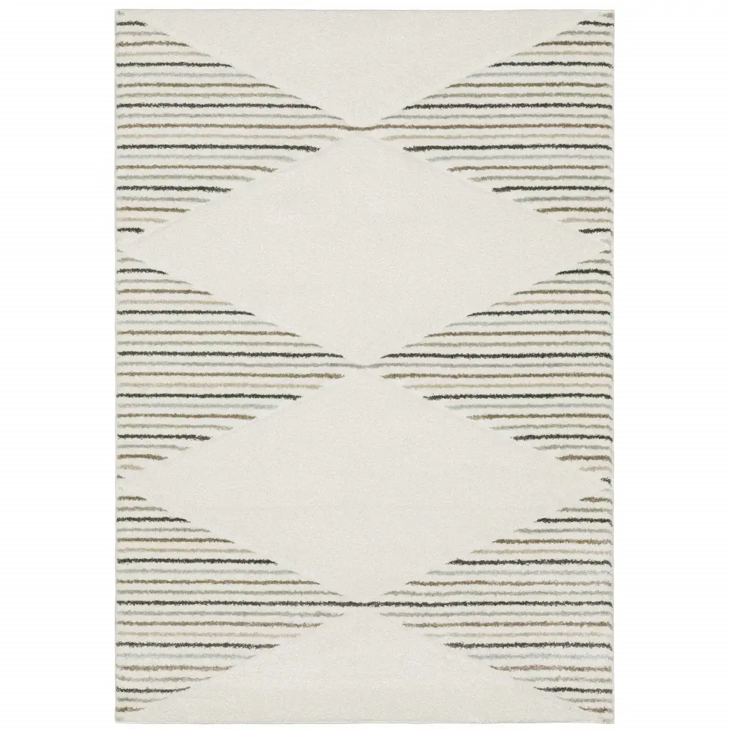 3' X 5' Beige Grey Sage Green Pale Blue Brown And Charcoal Geometric Power Loom Stain Resistant Area Rug - Image 2