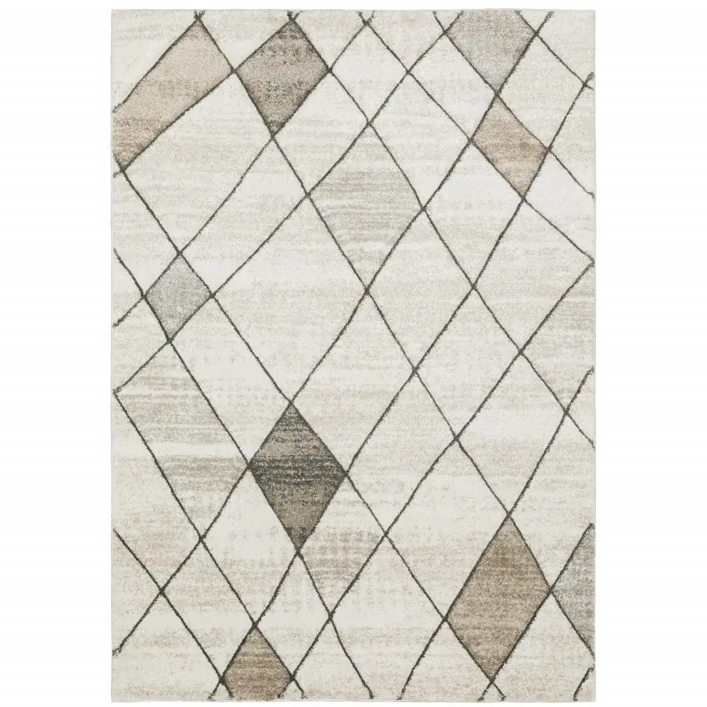 3' X 5' Beige Grey Tan And Brown Geometric Power Loom Stain Resistant Area Rug - Image 2