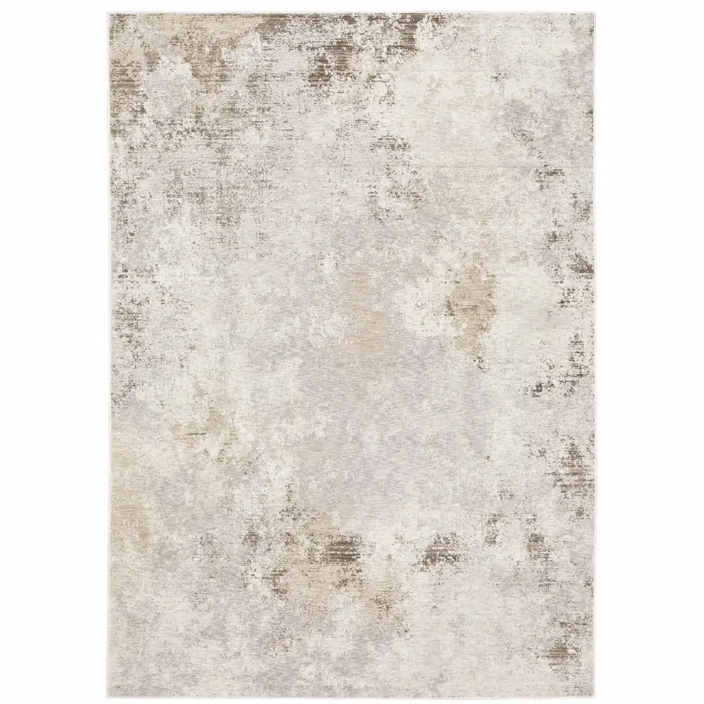 3' X 5' Beige Ivory Tan Grey And Brown Abstract Power Loom Stain Resistant Area Rug - Image 2
