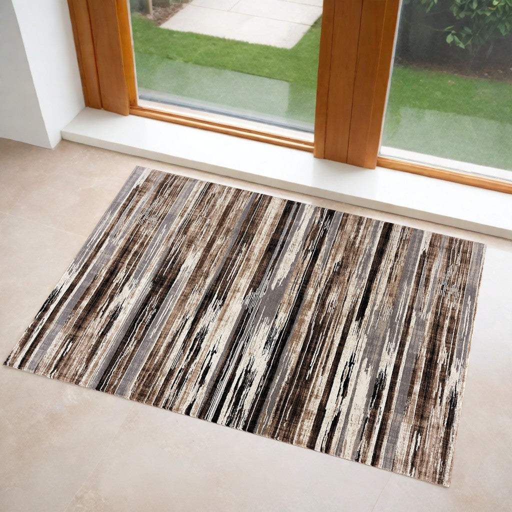 3' X 5' Beige Striped Power Loom Area Rug - Image 2