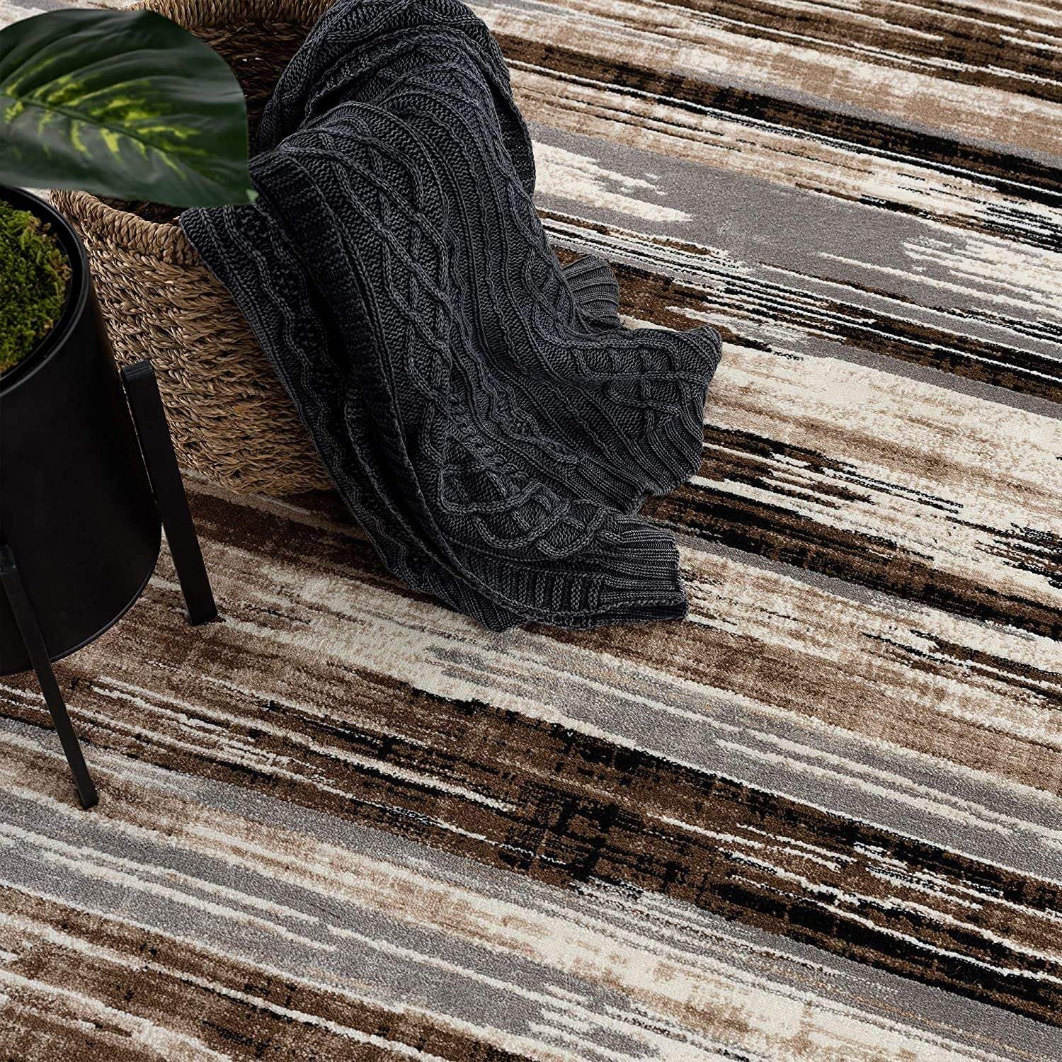 3' X 5' Beige Striped Power Loom Area Rug - Image 3