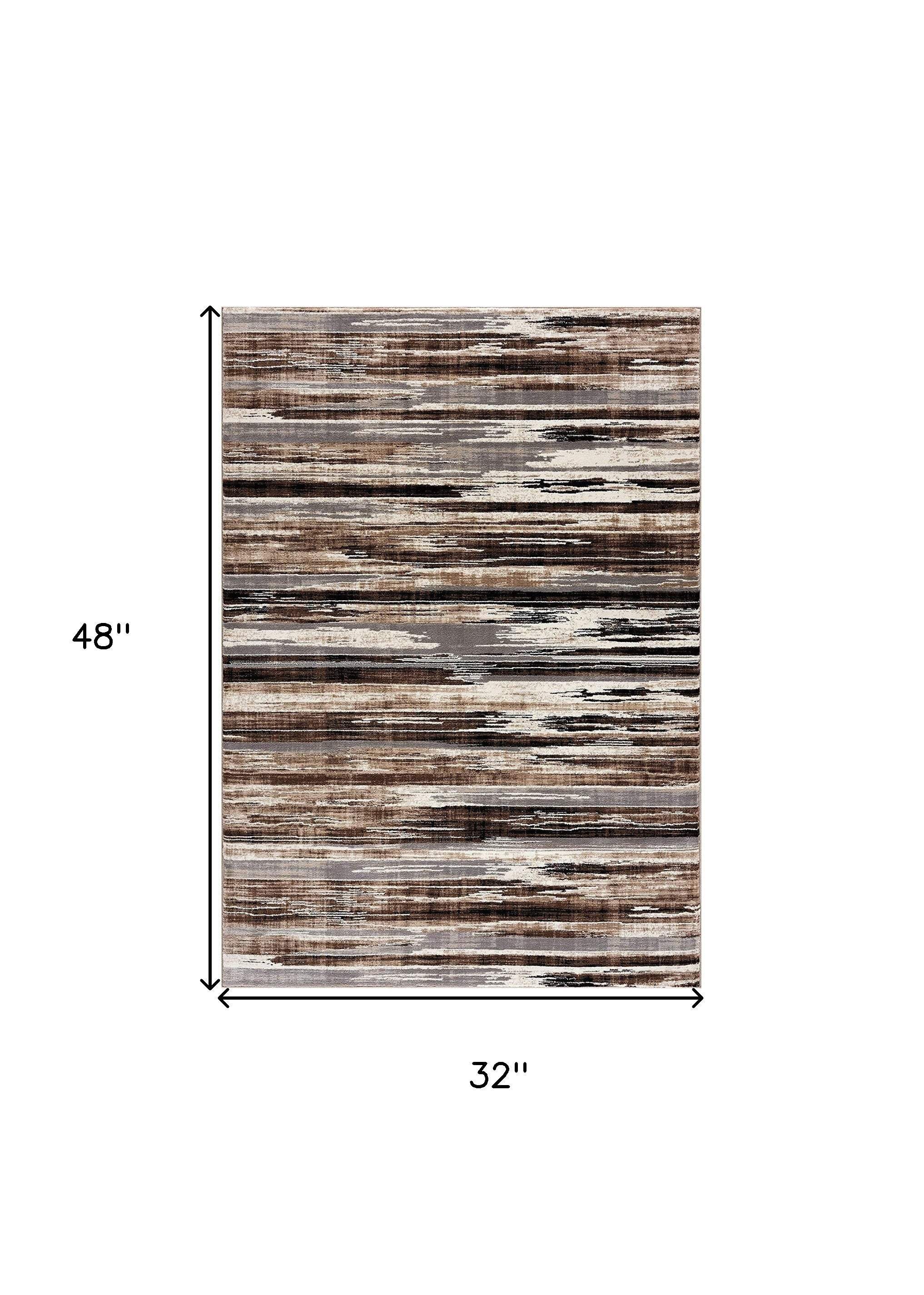3' X 5' Beige Striped Power Loom Area Rug - Image 5