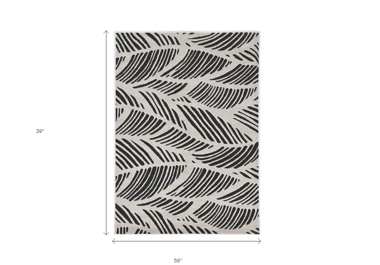 3' X 5' Black and White Floral Indoor Outdoor Area Rug - Image 3