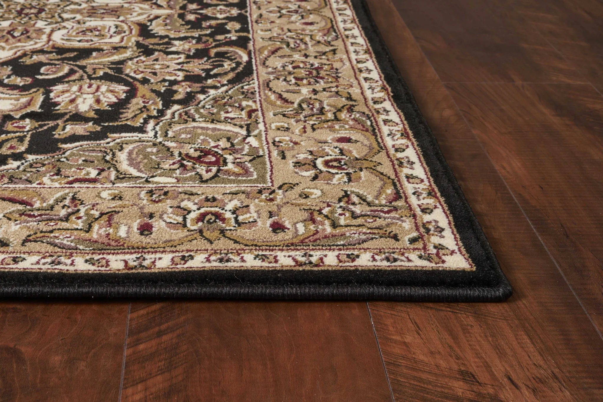 3' X 5' Black Beige Machine Woven Floral Medallion Indoor Area Rug - Image 8