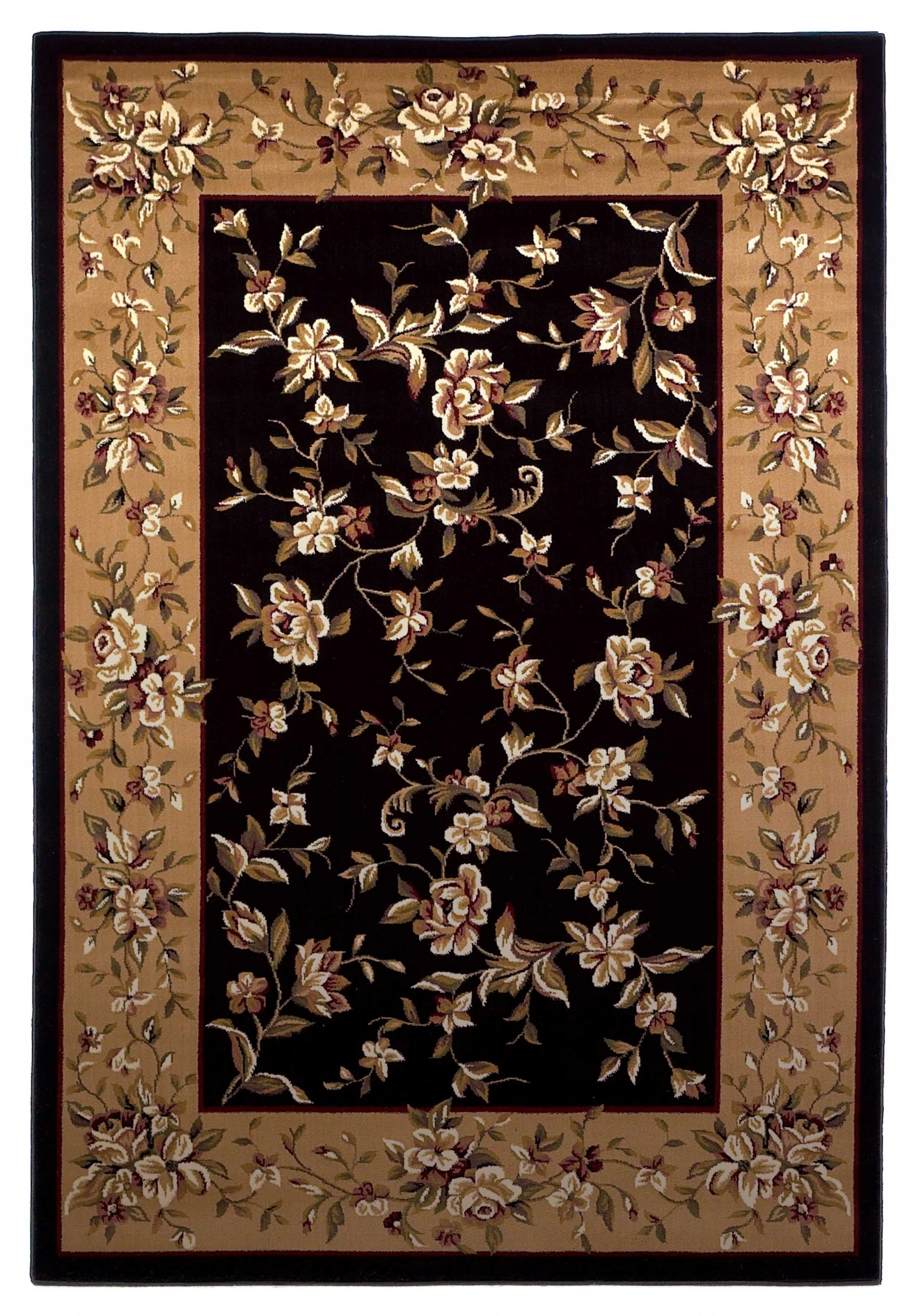 3' X 5' Black Beige Machine Woven Floral Vines Indoor Area Rug - Image 2