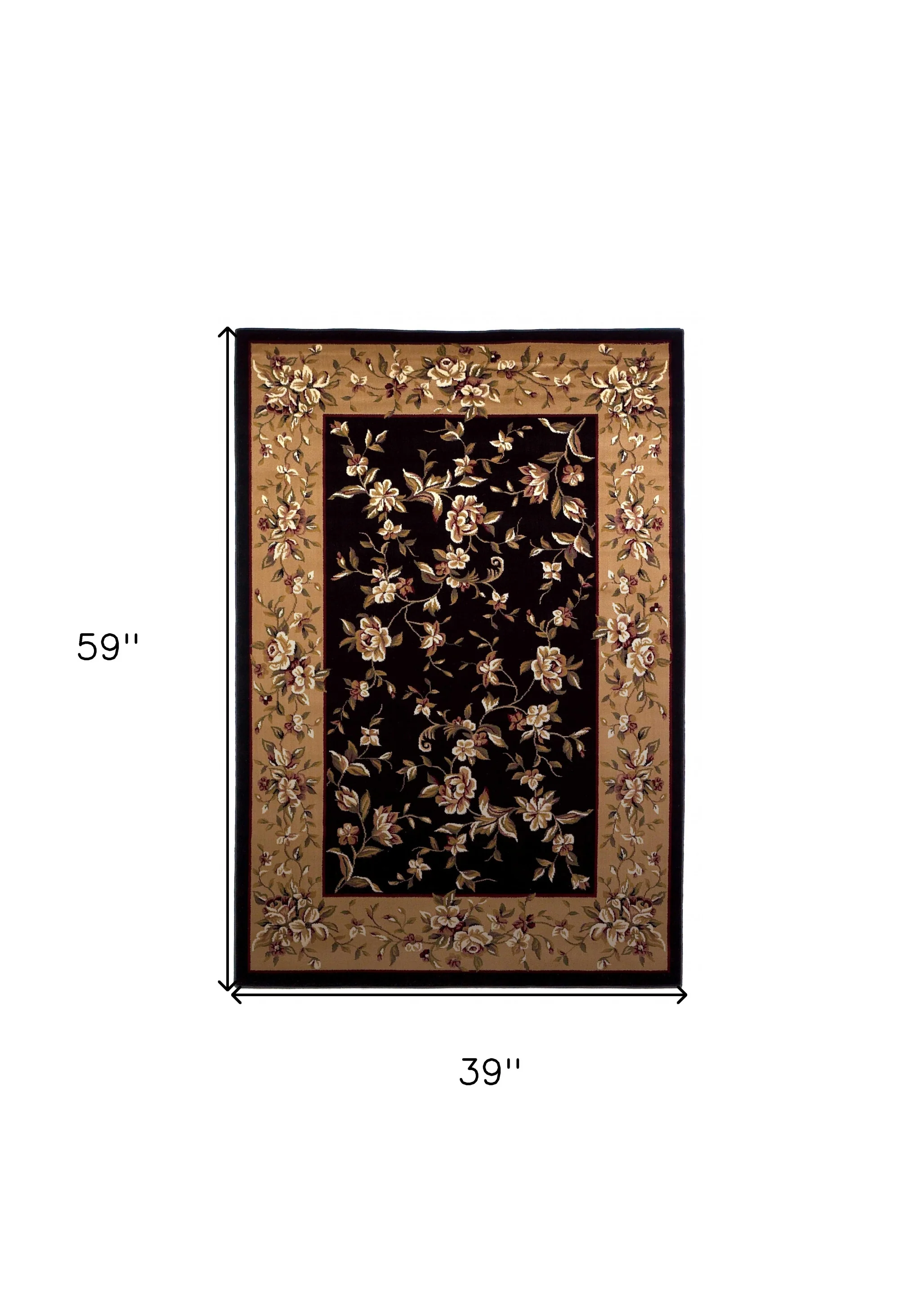 3' X 5' Black Beige Machine Woven Floral Vines Indoor Area Rug - Image 3