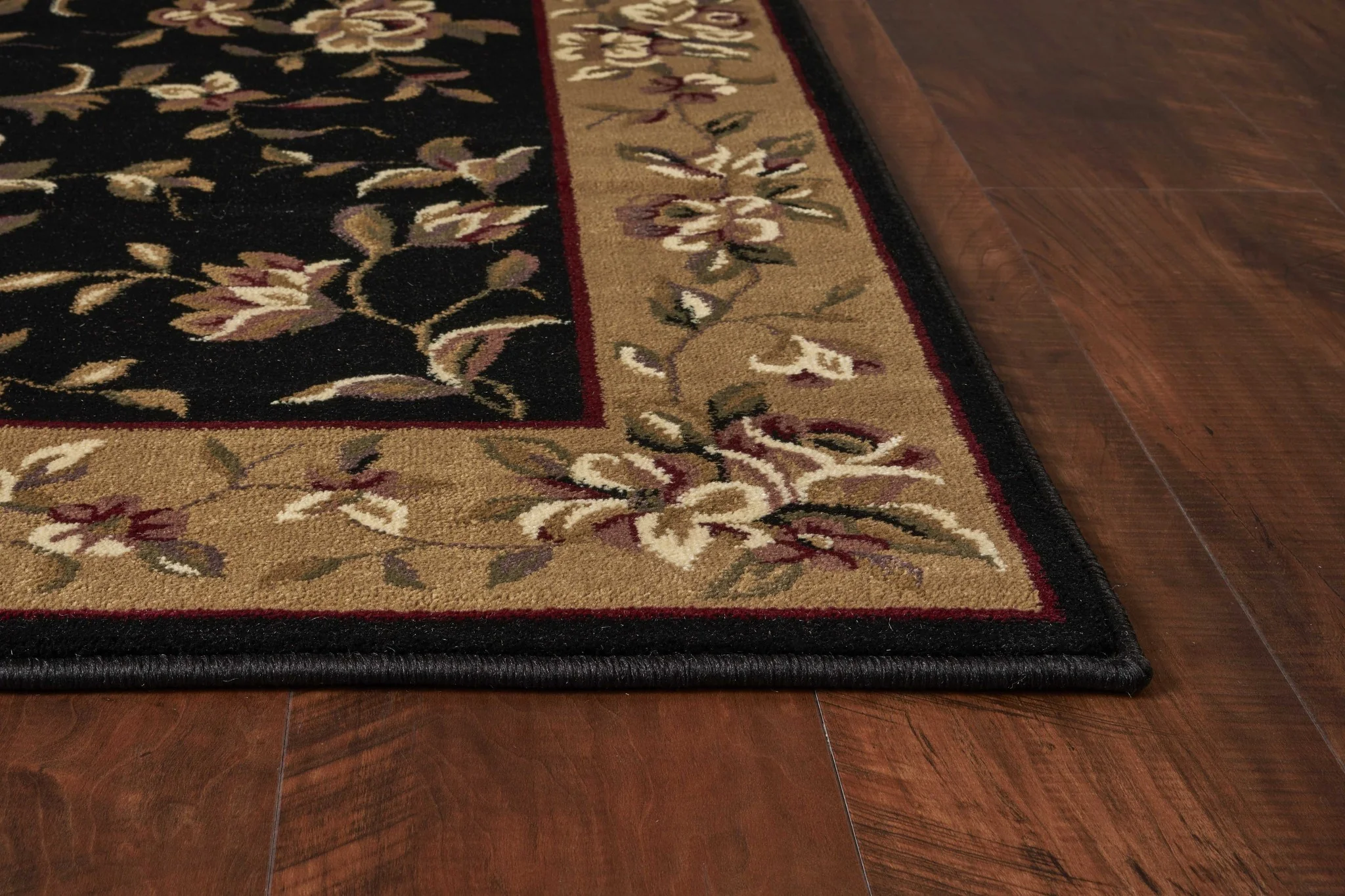 3' X 5' Black Beige Machine Woven Floral Vines Indoor Area Rug - Image 4