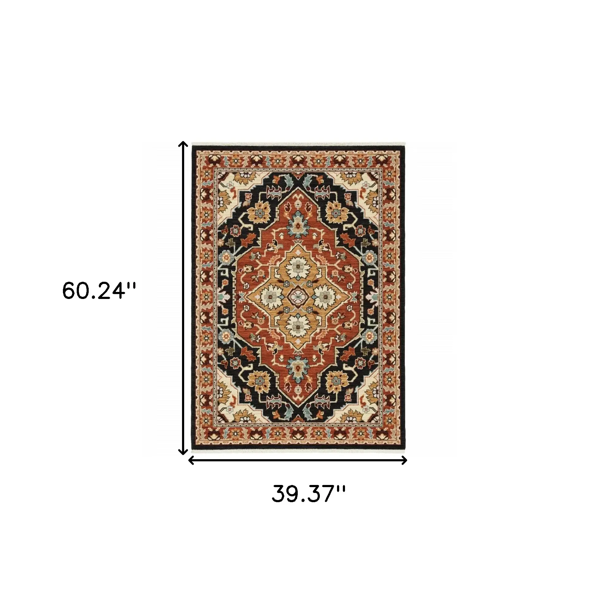 3' X 5' Black Orange And Beige Oriental Power Loom Stain Resistant Area Rug With Fringe - Image 3