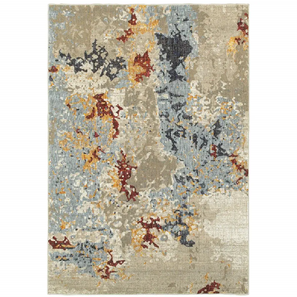 3' X 5' Blue and Beige Abstract Power Loom Area Rug - Image 2