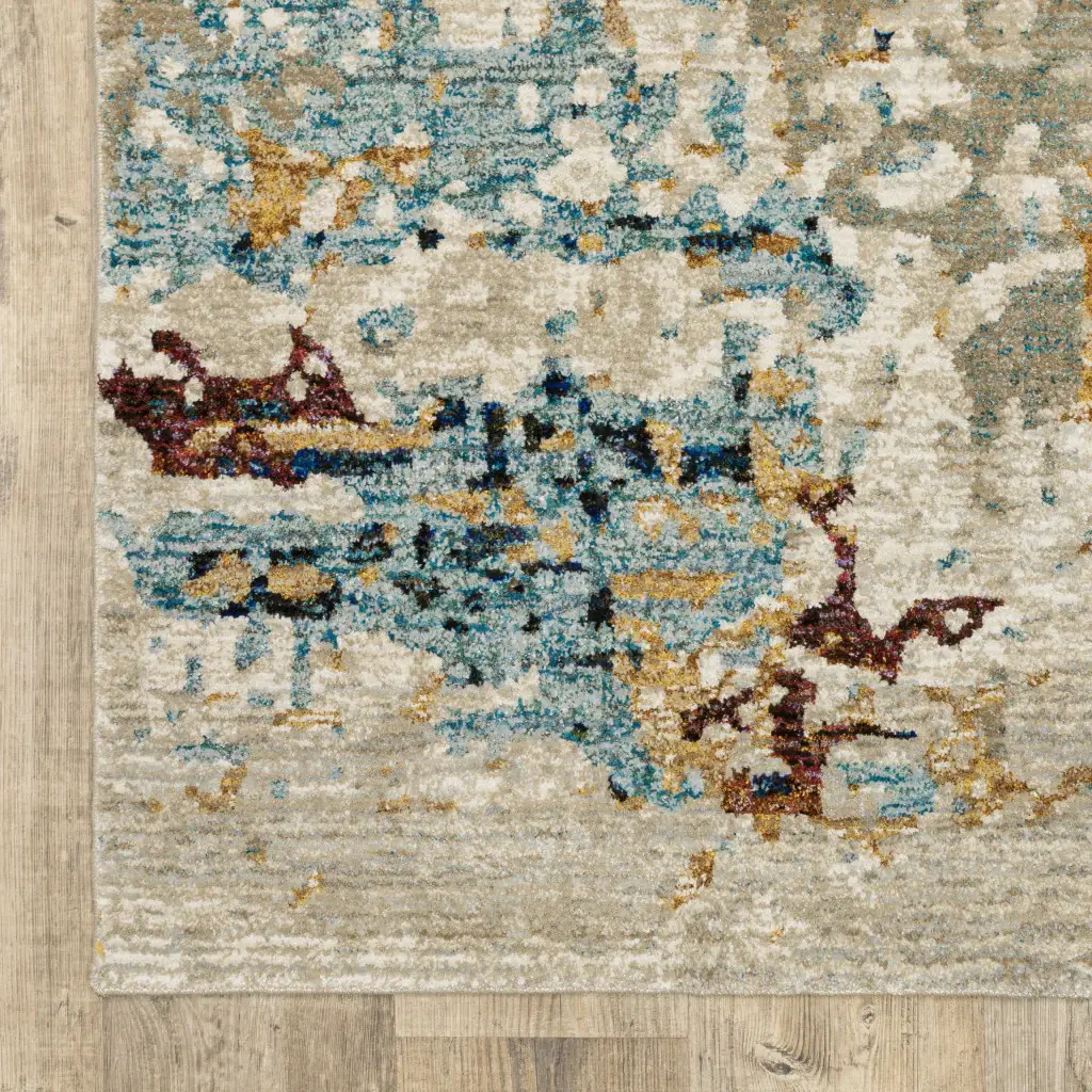 3' X 5' Blue and Beige Abstract Power Loom Area Rug - Image 4