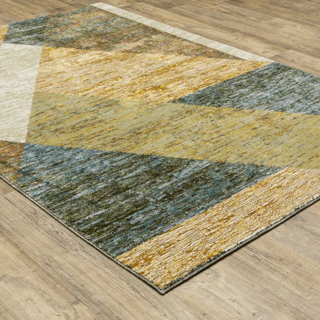 3' X 5' Blue and Beige Geometric Power Loom Area Rug - Image 6