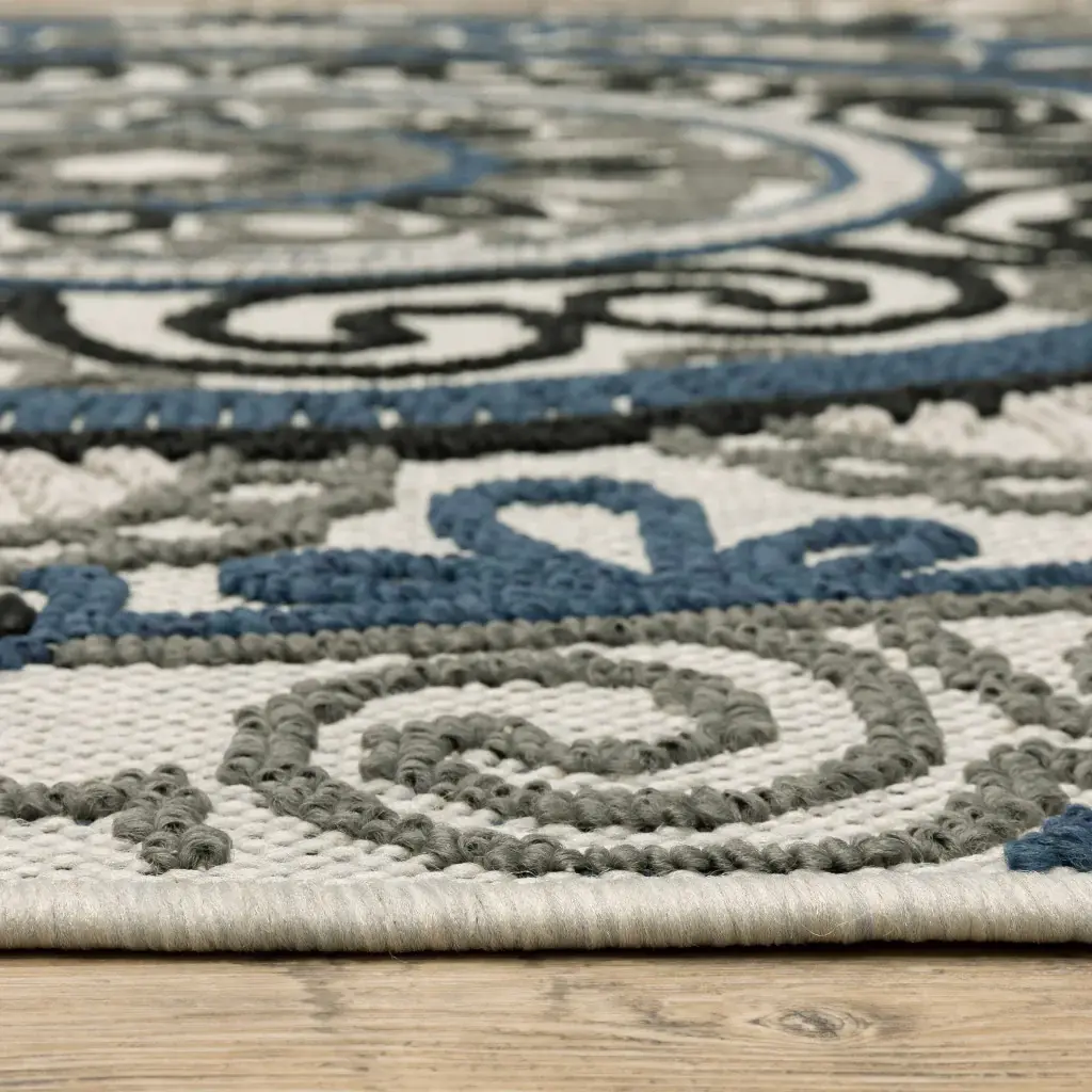 3' X 5' Blue and Beige Geometric Stain Resistant Indoor Outdoor Area Rug - Image 3
