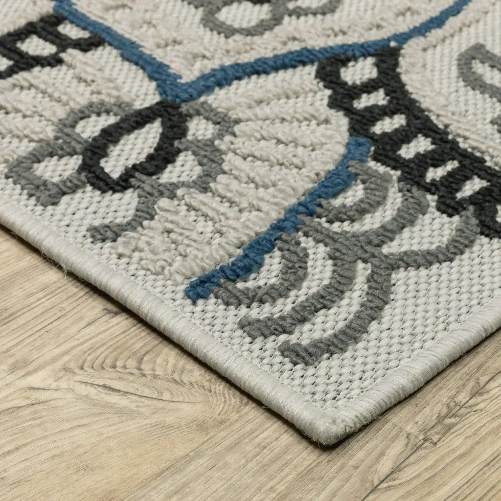 3' X 5' Blue and Beige Geometric Stain Resistant Indoor Outdoor Area Rug - Image 4