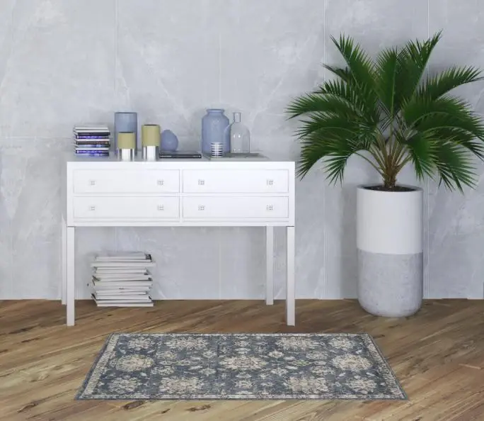 3' X 5' Blue And Beige Oriental Power Loom Non Skid Area Rug - Image 2