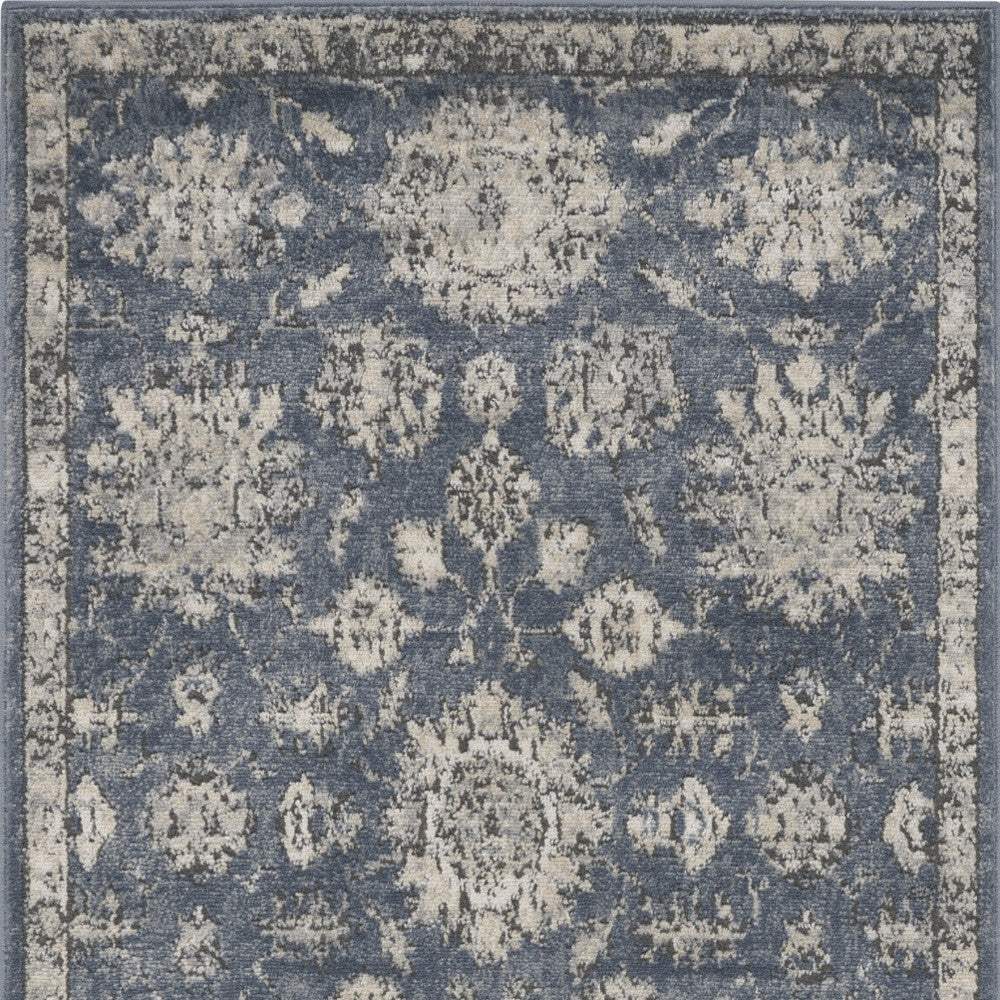 3' X 5' Blue And Beige Oriental Power Loom Non Skid Area Rug - Image 7