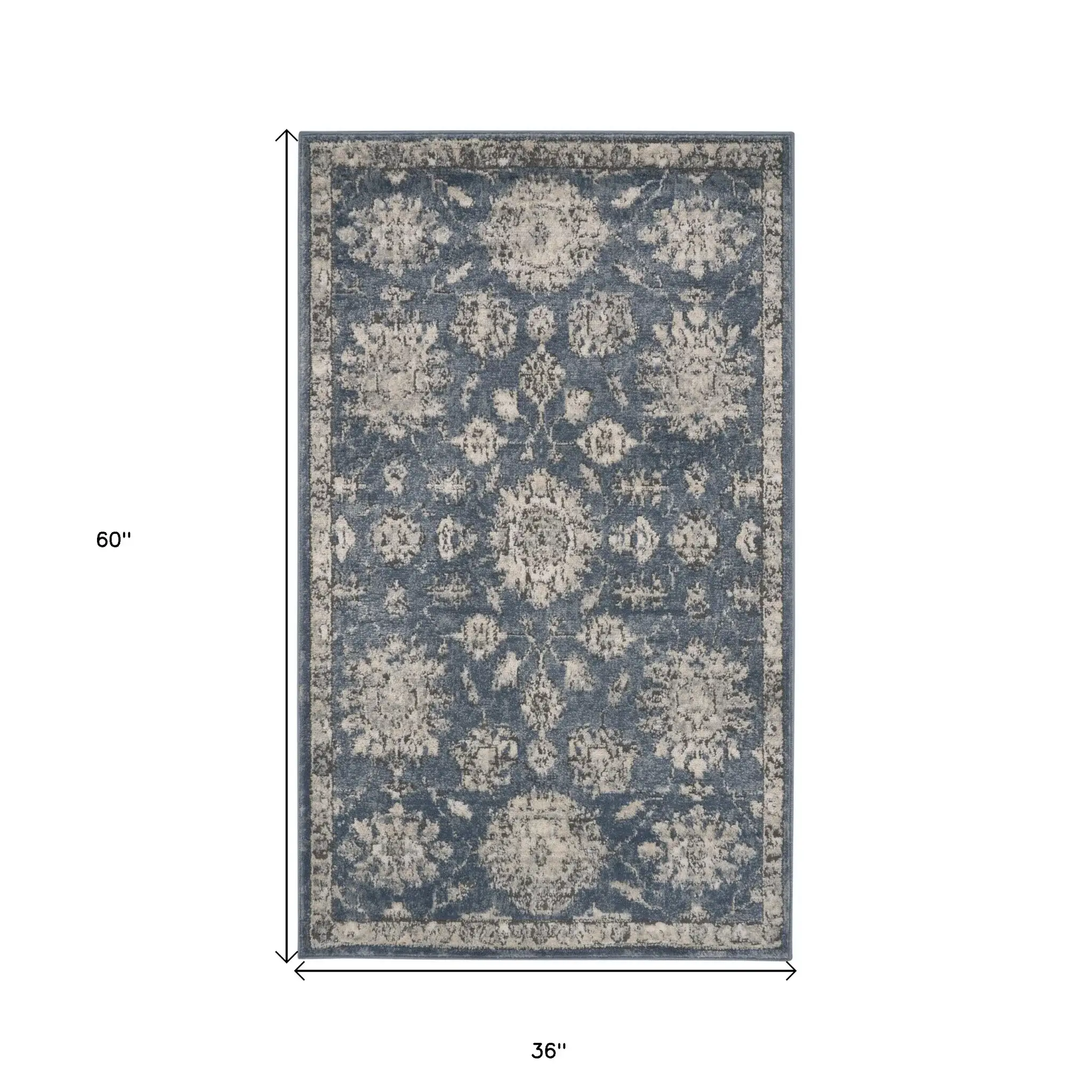 3' X 5' Blue And Beige Oriental Power Loom Non Skid Area Rug - Image 9