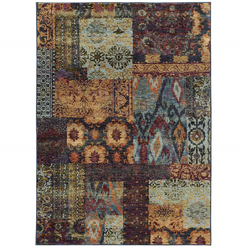 3' X 5' Blue and Gold Abstract Power Loom Area Rug - Image 2