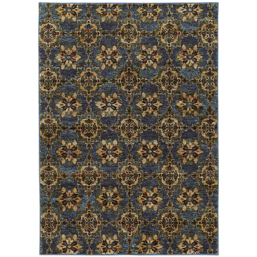 3' X 5' Blue and Gold Oriental Power Loom Area Rug - Image 2